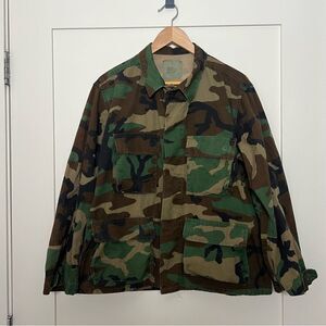 US Military Coat Shirt Medium X-Short Hot Weather Woodland Camo Combat Cotton